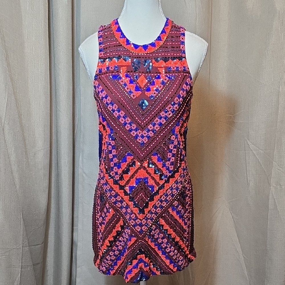 Parker Sequin Colorful Geometric Beaded Sequin Mini Dress